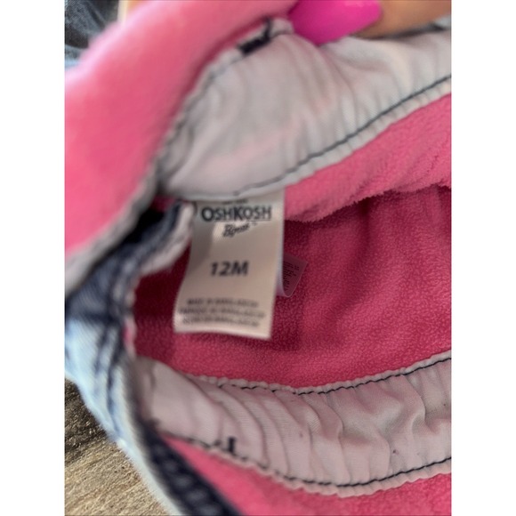 Oshkosh B'gosh‎ 12 months Denim Bib Overalls Pink Warm Fleece Lined Winter - Picture 9 of 9